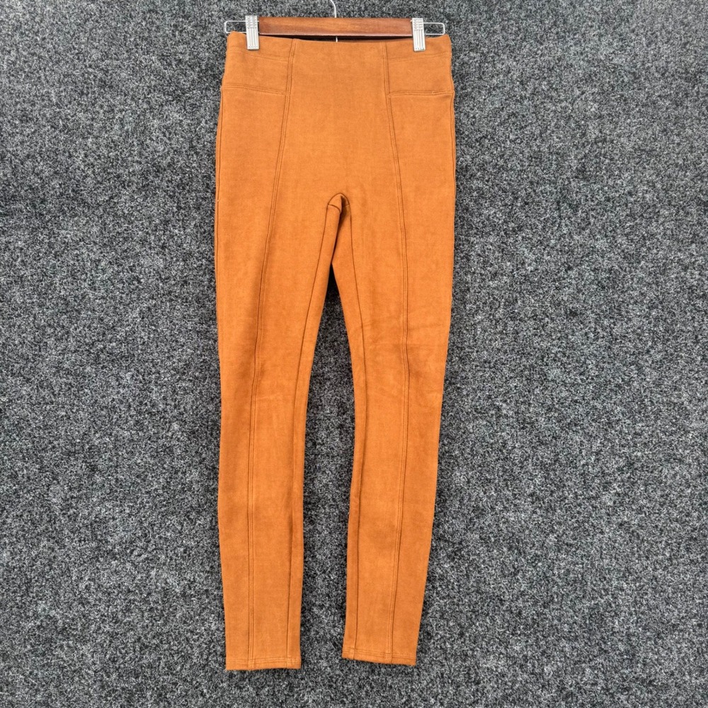 Spanx Faux Suede Leggings Caramel Brown High Rise Shaping Pants Small S